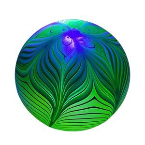 Magnum Orient & Flume Signed Vaseline Glass Paperweight Vintage 1982